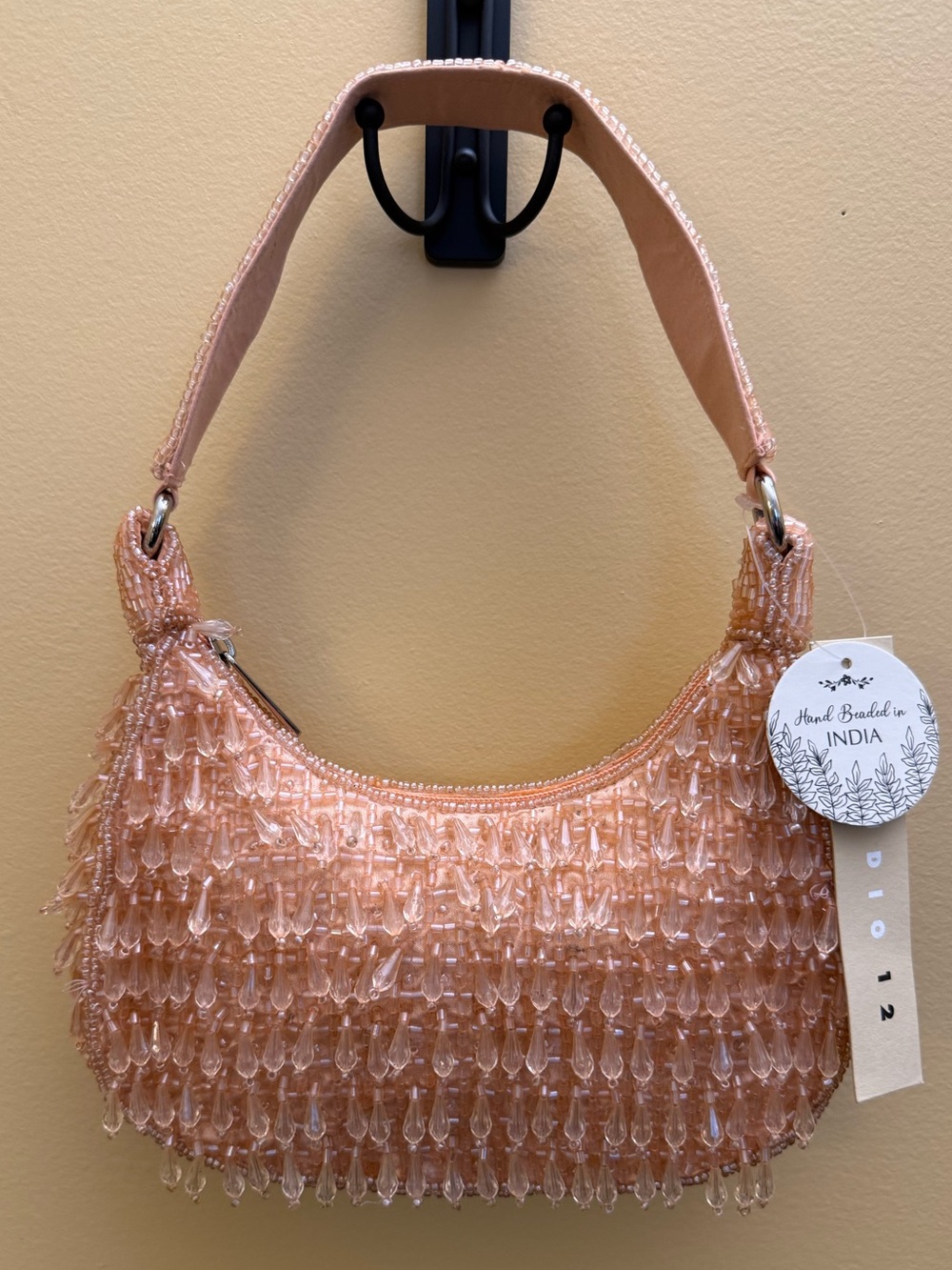 Studio 12 Handcrafted in India Pink Peach Beaded Shoulder Bag. NWT - Picture 1 of 8
